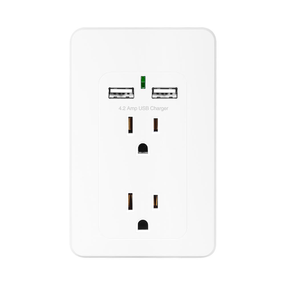 Dual AC and USB Wall Outlet 4.2 Amp for Phone, Tablets, and more