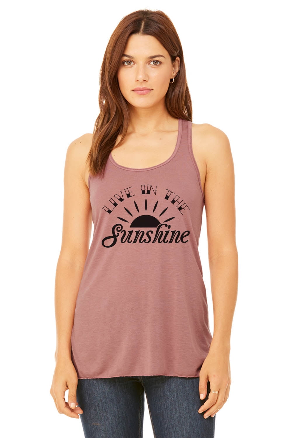 Funny Threadz Women's Cute Summer Tank Top "Live In Sunshine" Bella Tank Top Gift Small, Mauve