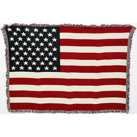 USA America Afghan Style Fringe Hem Hand Woven 100% Cotton Blanket