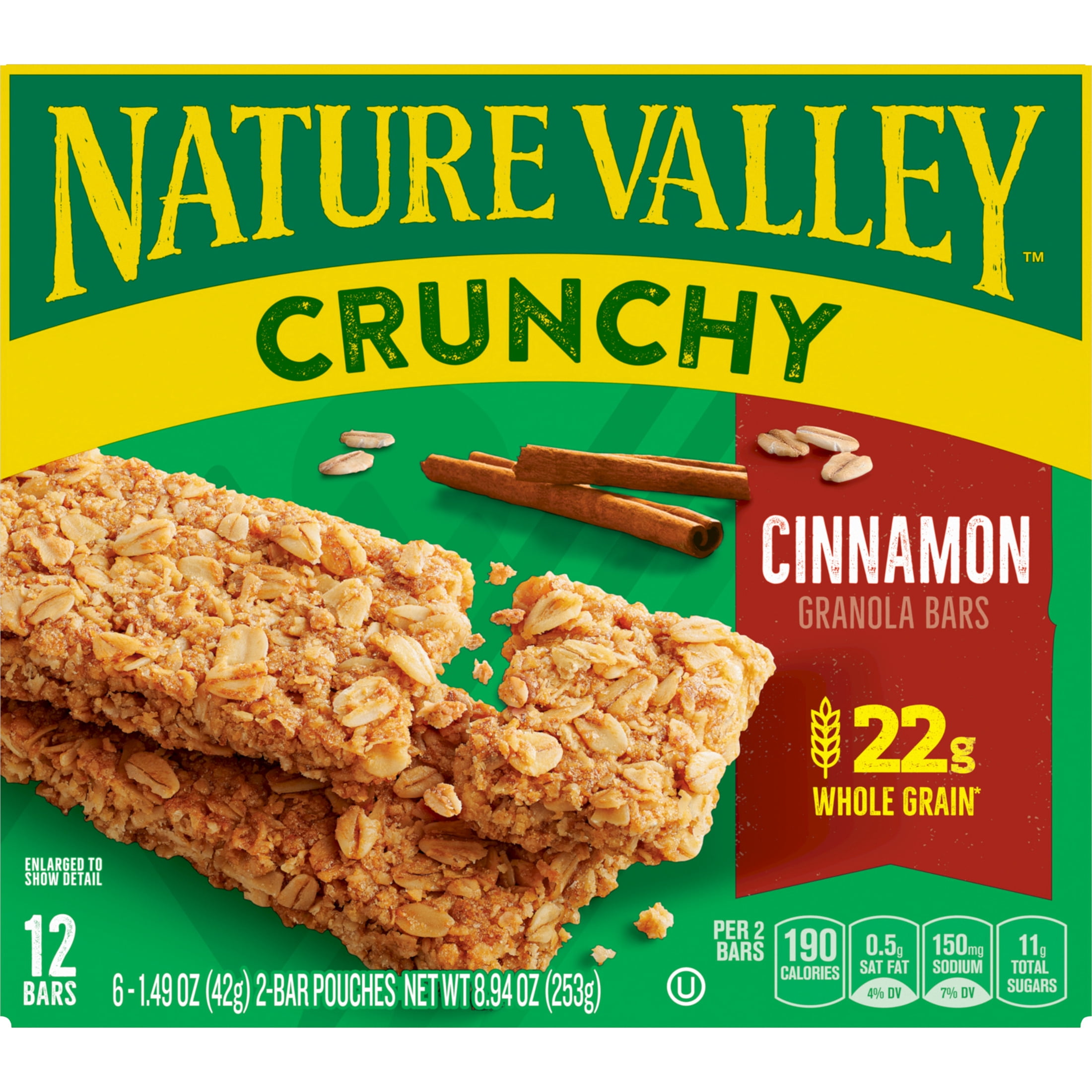 (2 pack) Nature Valley Crunchy Granola Bars, Cinnamon, 12 Bars, 8.94 OZ (6 Pouches)