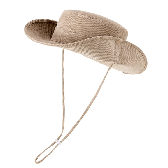 TOPTIE Cowboy Hat Corduroy Vintage Classic Boonie with Chin Cord Bucket Hat for Outdoor-Khaki