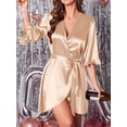 thumbnail image 6 of Avidlove Women's Satin Robe Ruffle Sleeve Short Belted Kimono Bathrobe Lingerie Bridesmaids Sleepwear, 6 of 8