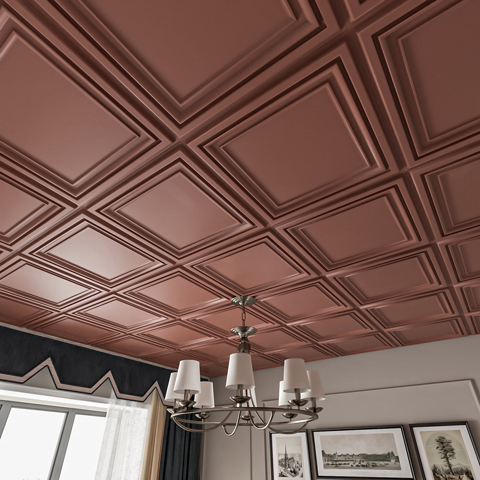 Art3d PVC Ceiling Tiles, 2'x2' Plastic Sheet in Copper (12-Pack)