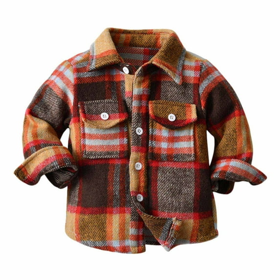 Little Kids Toddler Baby Boy Girl Flannel Shirt Jacket Plaid Long Sleeve Button Down Fall Flannel Shacket Coat Tops