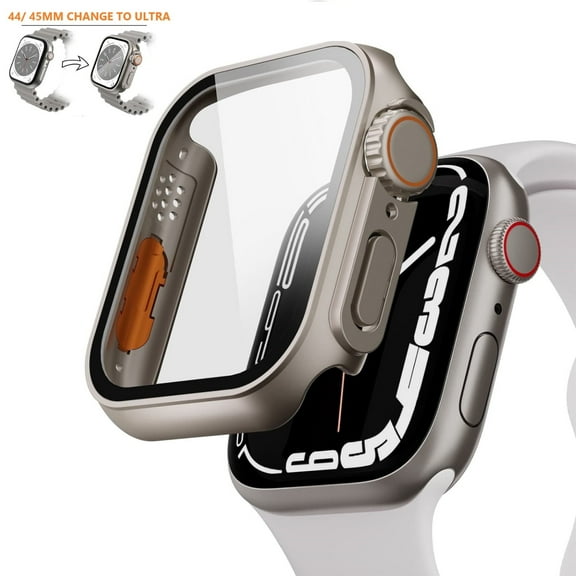 ASTRAEA for Apple Watch Series SE3 6 5 4 SE2 44mm Case, [Ultra Style Design] Full Cover Built-in PC Glass Screen Protector for iWatch, Titanium