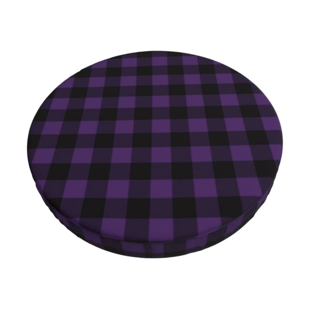 Disketp Purple Black Plaid Funda Redonda para Taburete, Funda de Cojín para Silla de Bar Suave y Elástica-13 inch