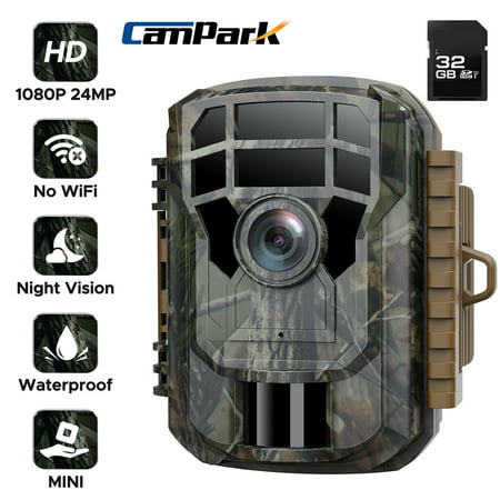 CAMPARK Trail Camera with SD Card 24MP 1080P Game Camera with Night Vision Waterproof Trail Cam for Hunting