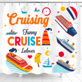 thumbnail image 1 of Vibrant Shower Curtain with Cartoon Cruise Ships & Fun "Cruising Funny CRUISE Lolover" Design, 1 of 4