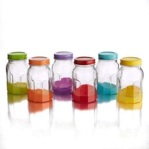 Colored Jars with Lids (Set of 6), Multicolor