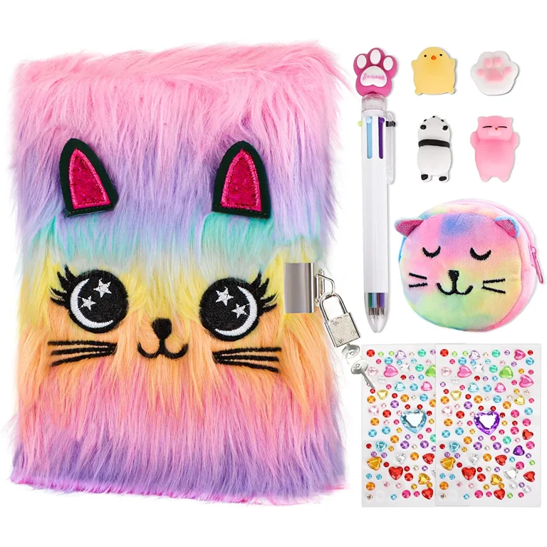 JYPS Fuzzy Cat Diary with Lock, 160 Pages and Accessories Bundle photo 1