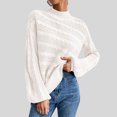 thumbnail image 3 of Suéter con cuello simulado Tejido de cable Color puro Hombro caído Manga larga Suéter de ajuste casual para mujer Blanco XL, 3 of 6