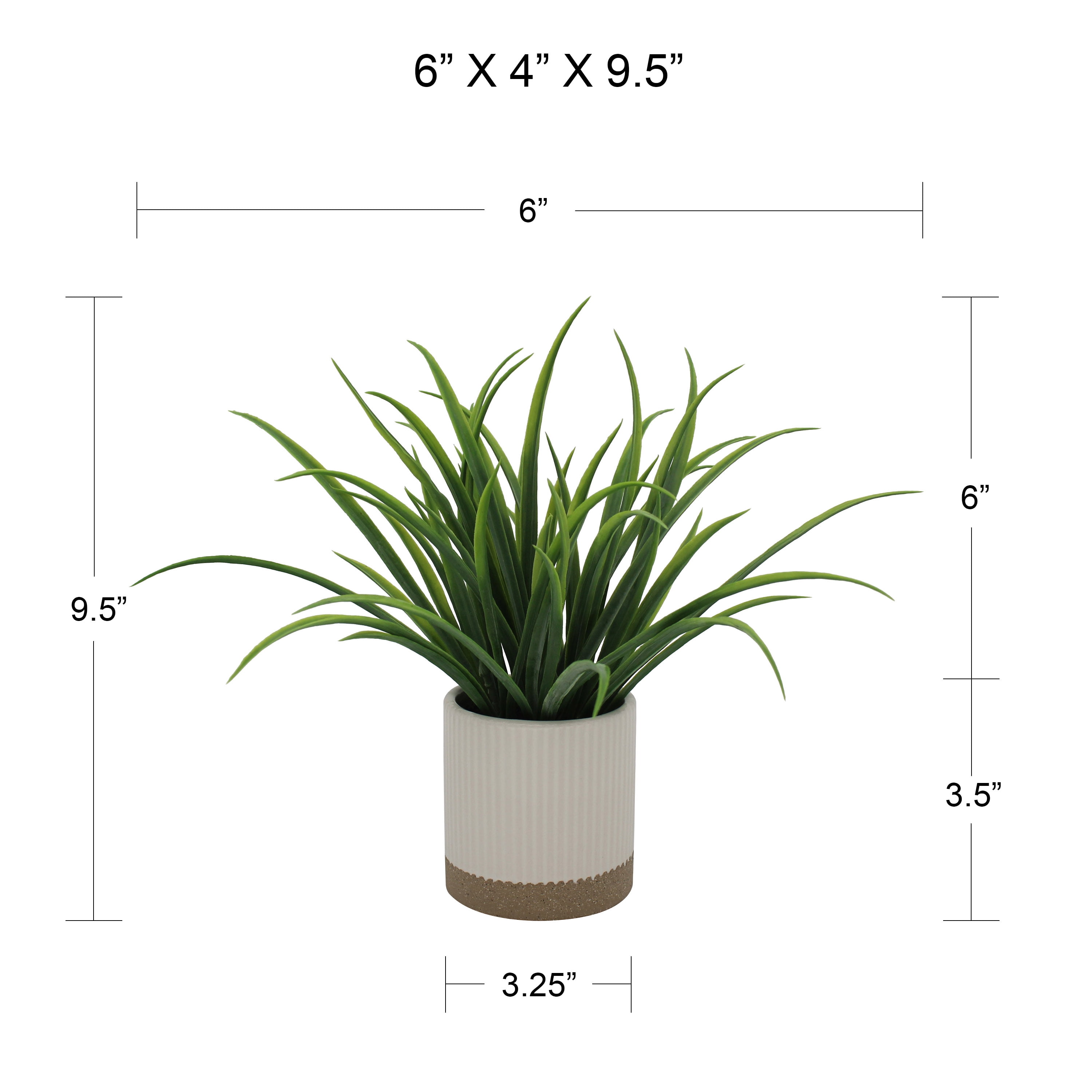 Mainstays by Becky G. & Alejandra 9.5" Artificial Grass in White Two-Tone Ribbed Ceramic Pot