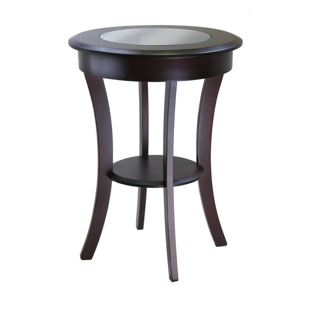 Winsome Wood Cassie Round Accent Table, Round Wooden Side Table With Glass Top