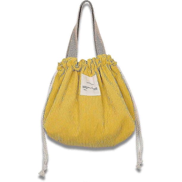 2026 Drawstring Cosmetic Bag, Japanese Style Tote Cute Corduroy Makeup Portable Travel Storage Organizer Suitable For Students, Camping (yellow)_Sep