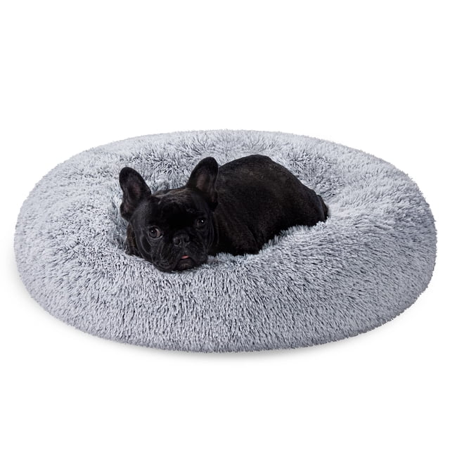 Cama para perros Feandrea, con forma de rosquilla, suave, gris afelpado, para mascotas medianas