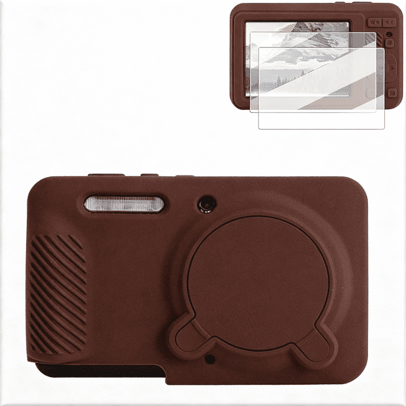 XUBIYM Silicone Case for Pixpro Fz55 Case,Accessories for Pixpro Fz55 Camera Case with 2 Pcs Screen Protectors,Detachable Lens Cover for Pixpro Fz55 Camera,Coffee