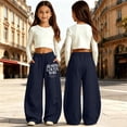 thumbnail image 2 of lnmuld Girls Wide Leg Sweatpants with Jesus Loves You Graphic and Pockets Navy,6-7 Years, 2 of 5
