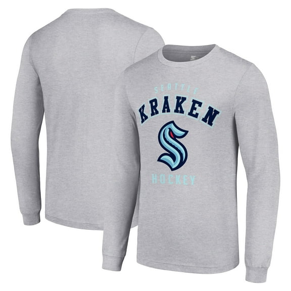 Men's Starter Heather Gray Seattle Kraken Logo Long Sleeve T-Shirt