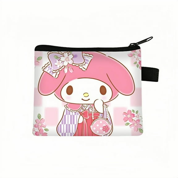 2-Pack My Melody Kawaii Anime Mini Wallet Set - Zippered Coin Purse & Polyester Card Holder