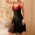 thumbnail image 2 of IWRICH Women's Silk Lace Negligees Strap Backless Sleepwear Mesh V Neck Slit Nightwear Red L, 2 of 4