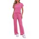 thumbnail image 1 of INSPIRAR CHIC Conjunto de Sudadera de Punto Acanalado para Mujeres, Cuello Redondo, 2 Piezas, Ropa de Casa, Manga Corta, Traje Deportivo S Color Rosa Fucsia, 1 of 5