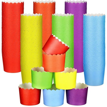 300 Pieces Scalloped Cupcake Wrappers Pastel Cupcake Liners Rainbow Muffin Cups Disposable Greaseproof Baking Cups for Birthday Baby Shower Wedding Summer Party Decoration, 6 Colors