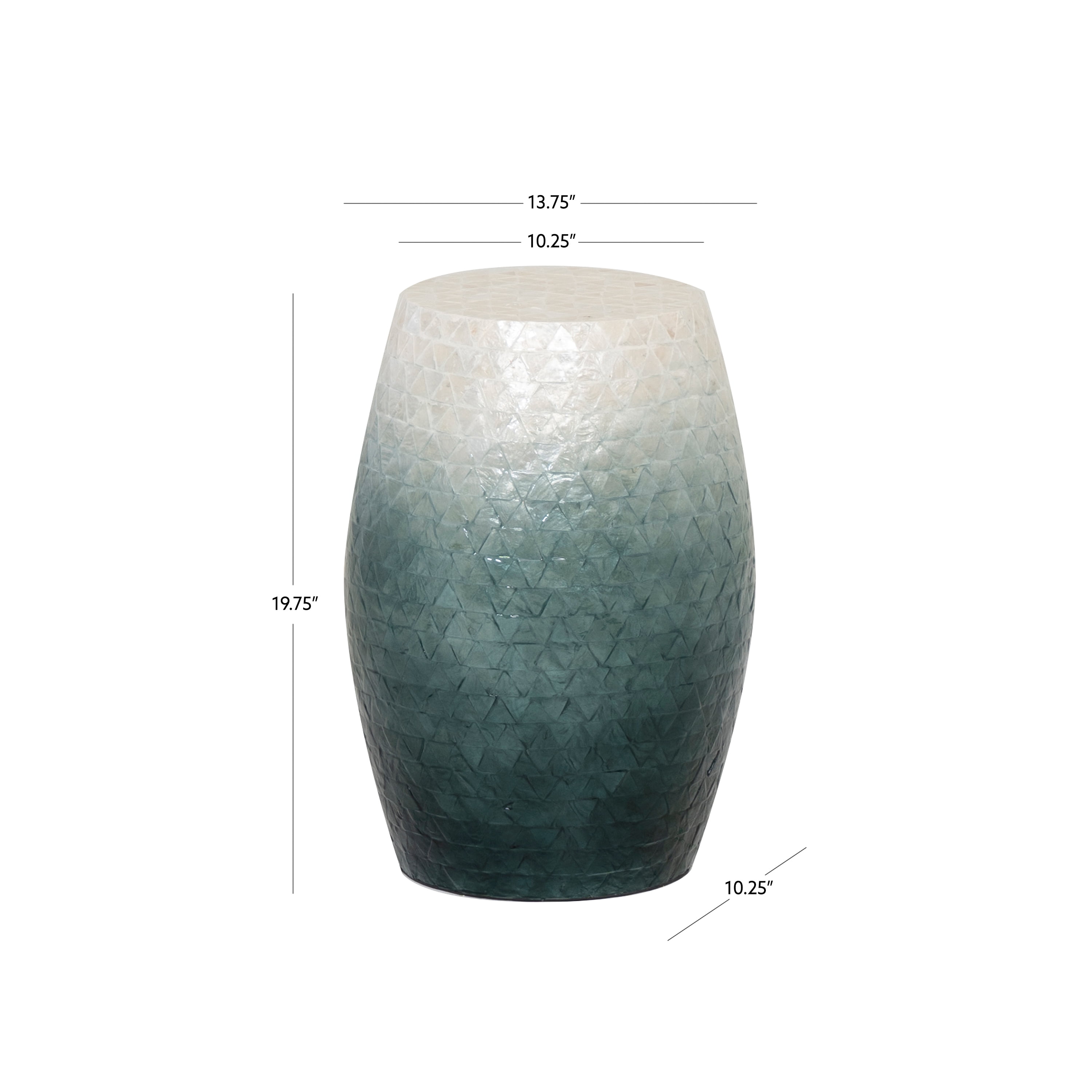 Linon Prescott Indoor Drum Accent Table, 19.75" Tall, Blue Ombre Capiz Shell