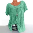 thumbnail image 2 of zfwon Tshirts for Women Plus Size Summer Blouse Short Sleeve Crew Neck Pleated T-Shirt Round Neck Tunic Tops Casual Loose Floral Printed Tunic Blouse Shirts Comfy Tee Shirt, 2 of 7