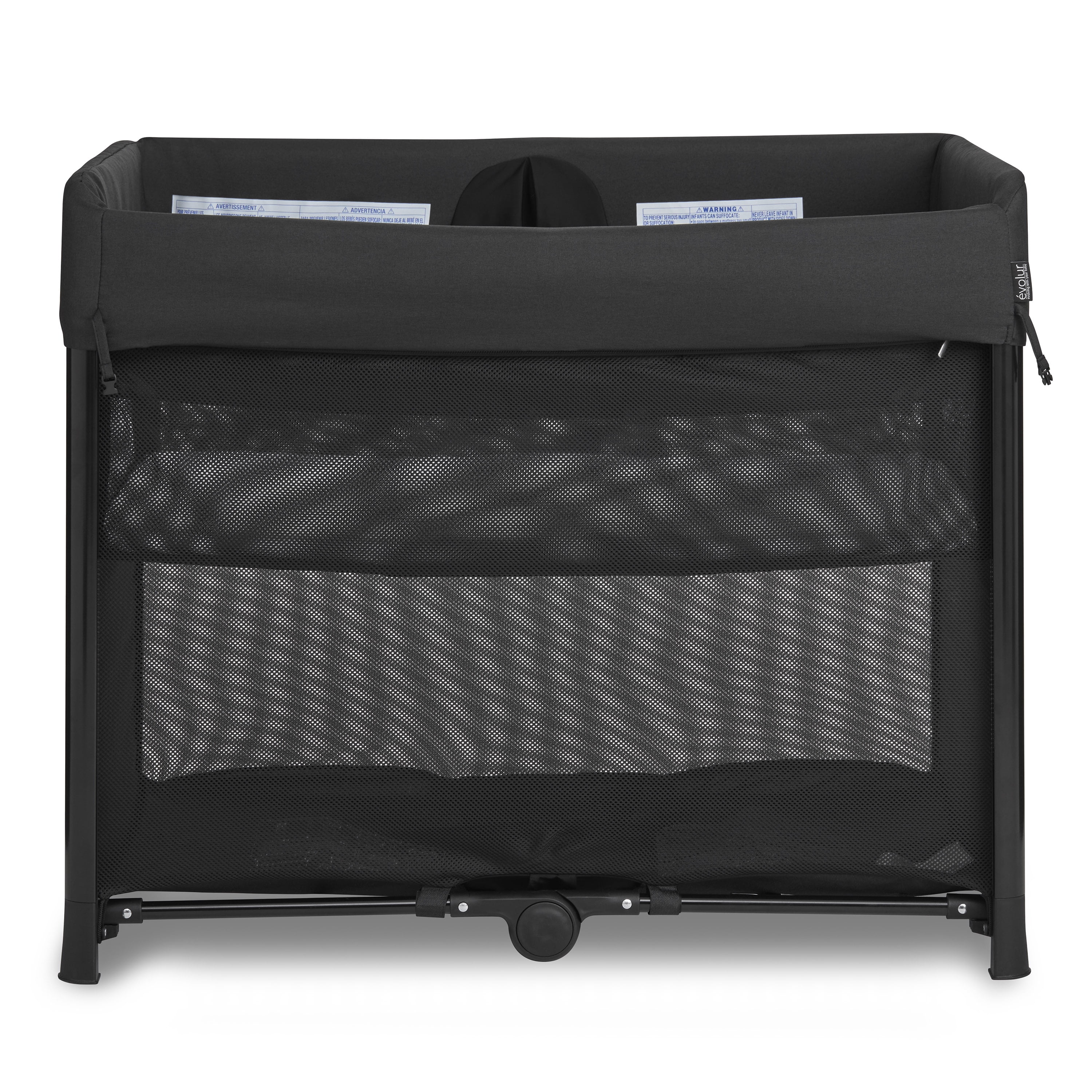Evolur Zane Portable Playard with Bassinet black, Quick and Easy to Fold Baby Playard, Includes Thick Foam Mattress Pad with Removable & Washable Cover