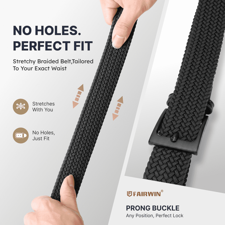Fairwin Men's Elastic Braided Golf Belt, Black photo 5