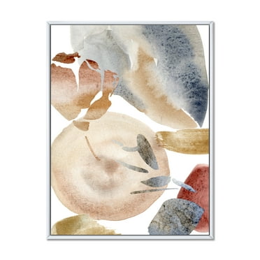 Designart 'Abstract With Red Pink Gold and Beige Spots Pastel' Modern Framed Canvas Wall Art Print