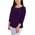 thumbnail image 3 of Petite 3/4 Sleeve Crepe Knit Top Purple PS, 3 of 3