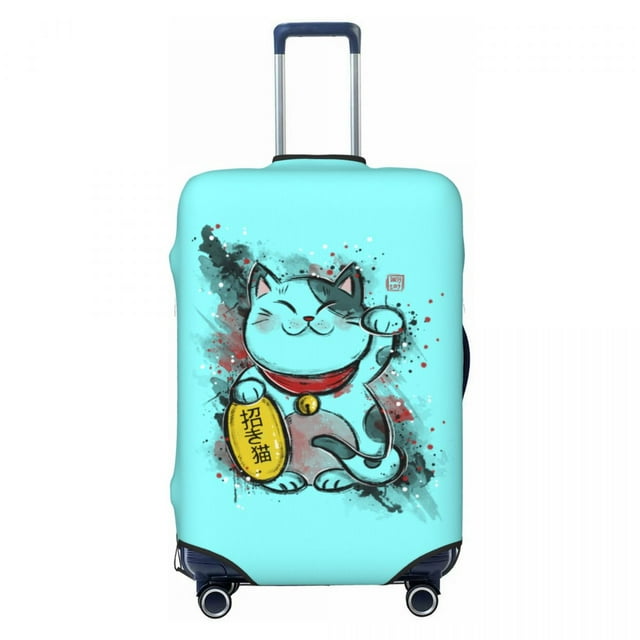 Custom Maneki Neko Sakura Flowers Luggage Cover Protector Lucky Cat Cherry Blossom Suitcase Protective Cover for 18-32 Inch