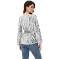thumbnail image 3 of Women's Long Sleeve Sequin Crew Neck Fashion Pullovers Sweatshirt, Silver, Large, 3 of 6