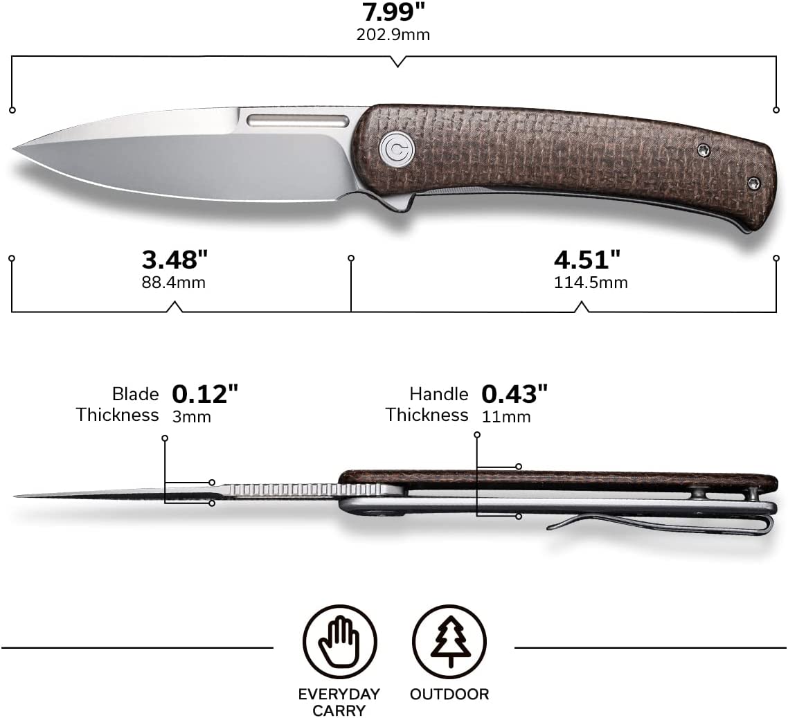 CIVIVI Cetos Frame Lock 14C28N Stainless Steel & Brown Micarta Pocket Knife  C21025B-1