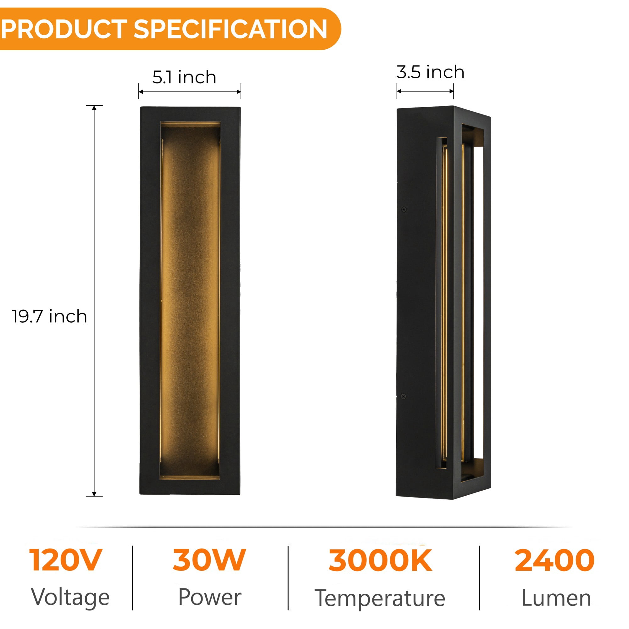 H20" Modern Outdoor Wall Light with Dusk to Dawn Sensor Linear Matte Black 30W Integrated LED Wall Sconce with Acrylic Shade for Porch Garage Entryway