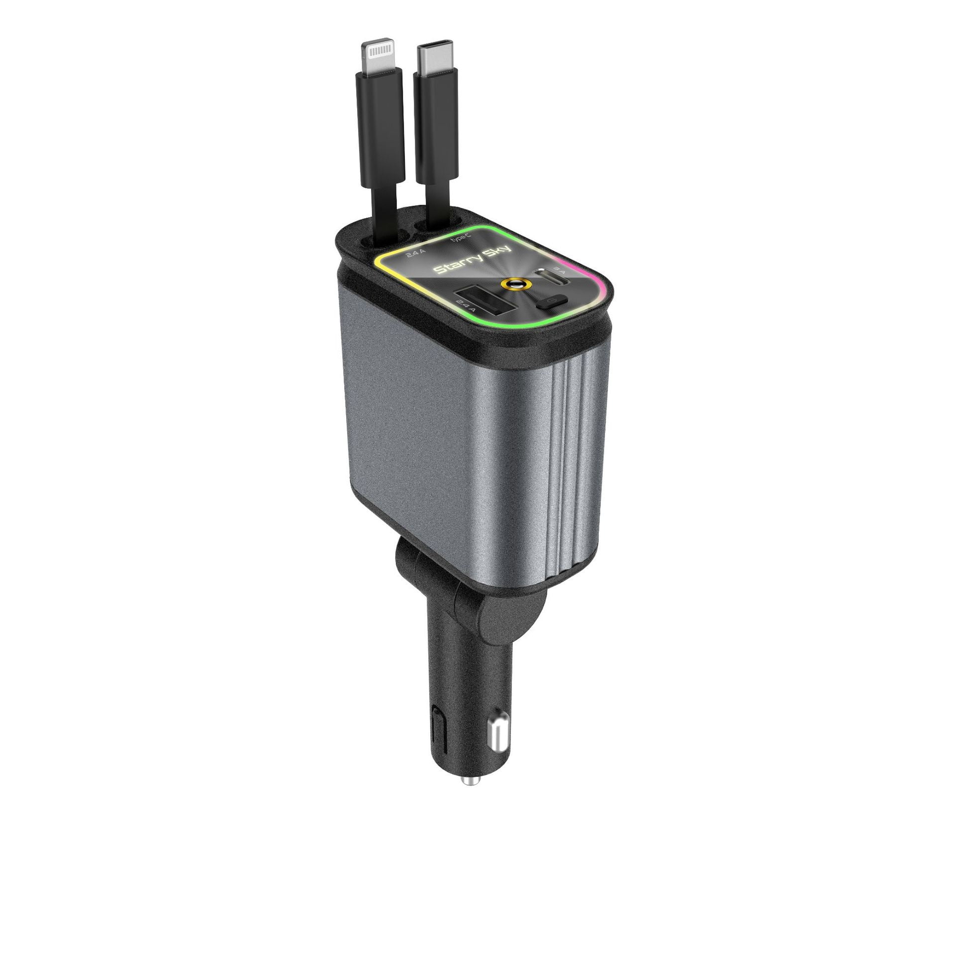 Car Charger 120W Mobile Super Fast Charging ,4 in 1 Retractable USB C Car Charger,120W with Starry Light,Fast Charging for iPhone,iPad,Android,Galaxy,Pixel,Cigarette Lighter Adapter