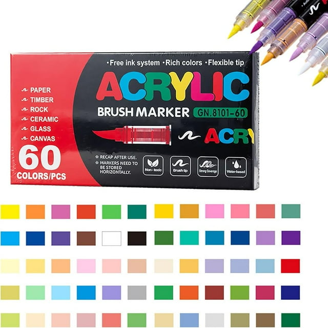 HLONK Stellaya Acrylic Markers for Coloring Books Straight Liquid Acrylic Marker Acrylic Brush Markers for Adult Coloring Acrylic Paint Markers Pen Brush Dual Tip (48 color B)