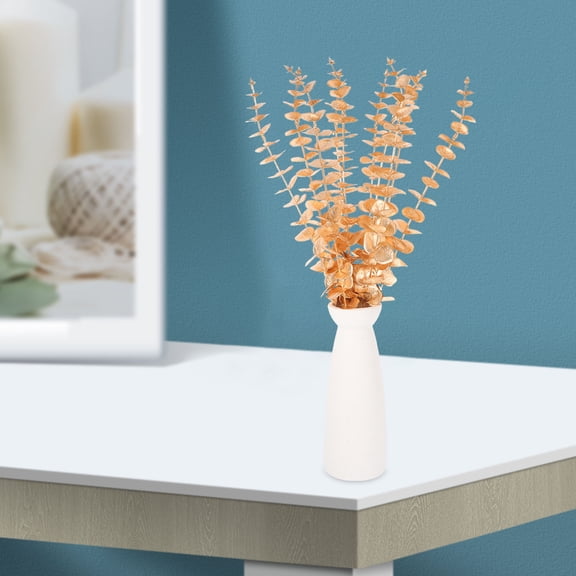 FRCOLOR 10pcs Faux Golden Eucalyptus Stems with Realistic Artificial Leaves, Decorative Faux Eucalyptus Branches for Vase and Home Decor