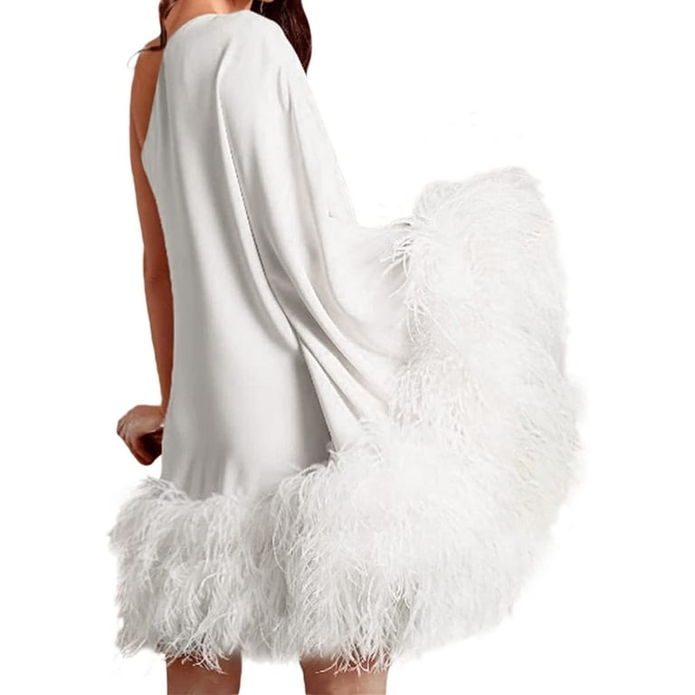 Female Fashion Sexy Backless Mini Dresses Women Sleeveless Pile Collar  Dress Lady Elegant Summer Party Ostrich Feather Dresses