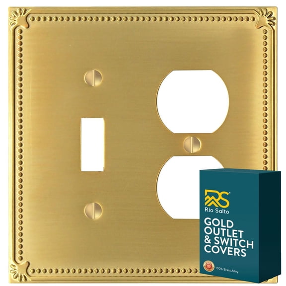 Rio Salto Sunken Pearls Brushed Brass Gold Metal Combination Toggle Switch and Duplex Receptacle Metal Wall Plate Outlet Light Switch Cover Wallplate 2-Gang Brushed Brass Combo Combo Toggle Duplex
