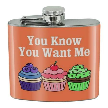 

You Know You Want Me Cute Cupcakes Stainless Steel 5oz Hip Drink Kidney Flask
