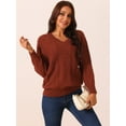 thumbnail image 3 of DARING DIVA V Neck Long Sleeve Sweater Casual Loose Chunky Pullover XL Wine Red, 3 of 5