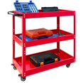 thumbnail image 1 of NUCHOICE Chariot Roulant à 3 Niveaux 330 lbs Hauteur Réglable Utilitaire Robuste avec 4 Roulettes Pivotantes, Chariot de Service Industriel pour Garage, Atelier, Entrepôt, Rangement de Cuisine Rouge, 1 of 7