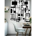 thumbnail image 3 of Geometric Black Sheer Curtains 63 inches Long 2 Panels Set White and Gray Line Tiers Sheers Rod Pocket Small Window Short Curtains for Kitchen Cafe, Each 52" W x 63" L, 3 of 7