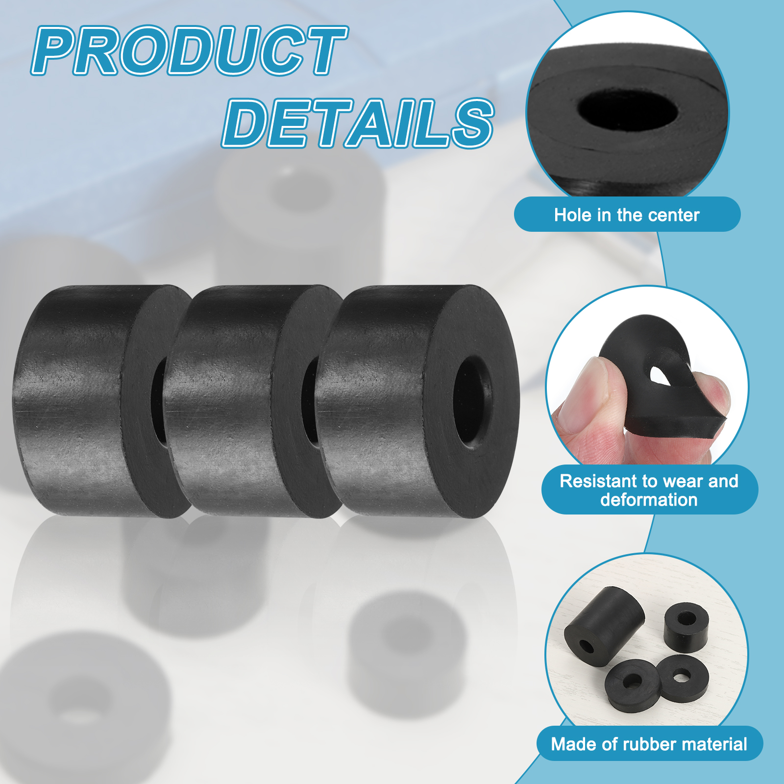 24pcs Rubber Spacers 30mm OD x 10mm ID x 15mm Height Round Anti Vibration Spacer