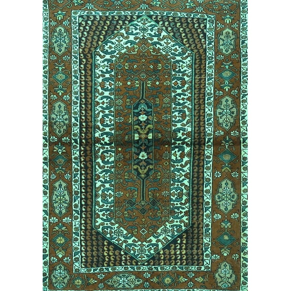 Ahgly Company Machine Washable Indoor Rectangle Persian Turquoise Blue Traditional Area Rugs, 7' x 10'