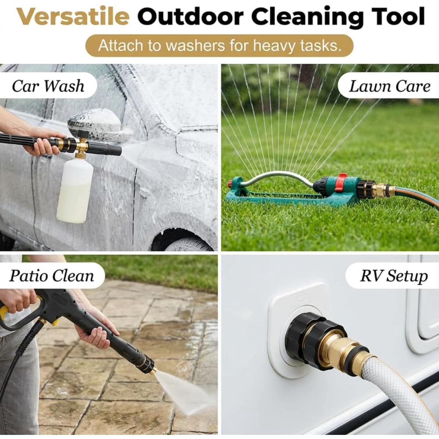 Water Hose Quick Connect Kit – Garden Hose Quick Connector Fittings, 3/4 Inch Universal Adapter, Quick Release Mechanism, Leakproof, for Garden Irrigation, Pressure Washer