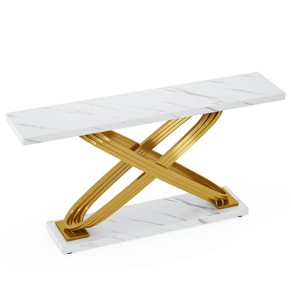 Barara King Console Table, Entryway Table, Console Sofa Table, Display Shelf,55" Console Table Modern Faux Marble Sofa Entryway Table