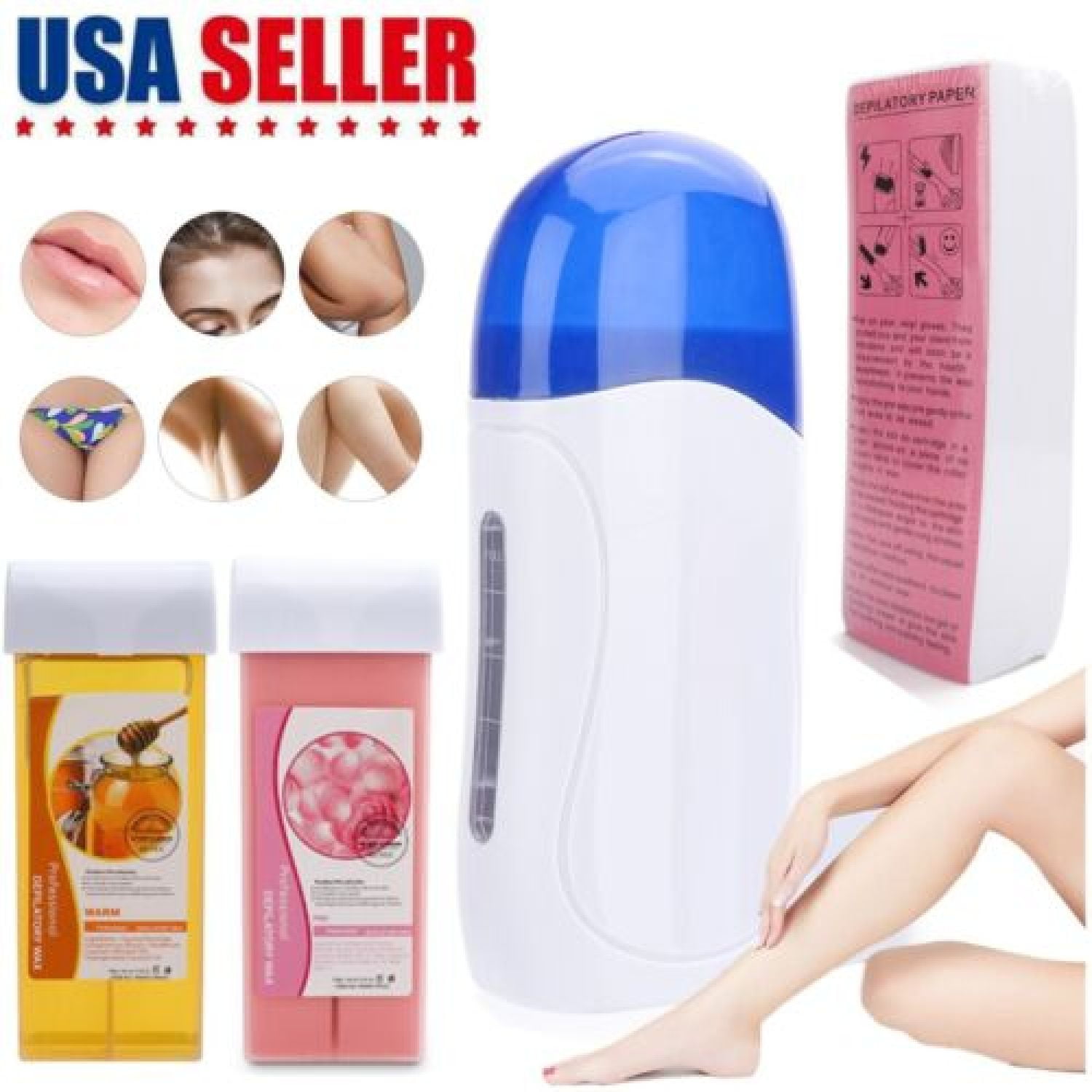 Roll On Depilatory Wax Hot Heater Cartridge Hair Removal Waxing Kit